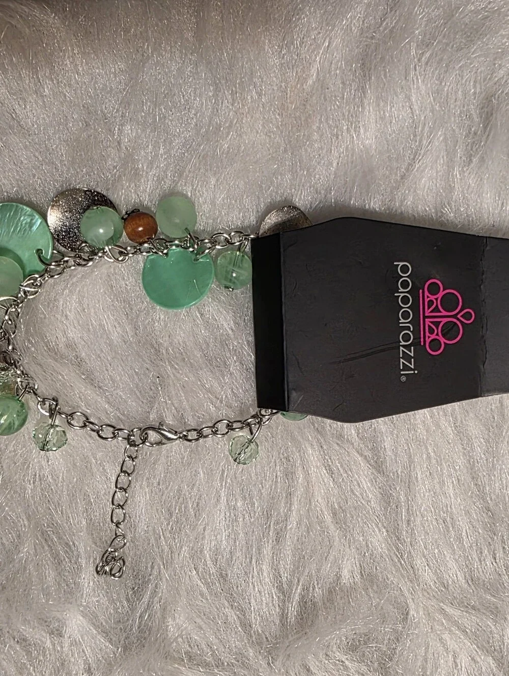 paparazzi Mint Green and Silver Charm Bracelet with Brown Accents